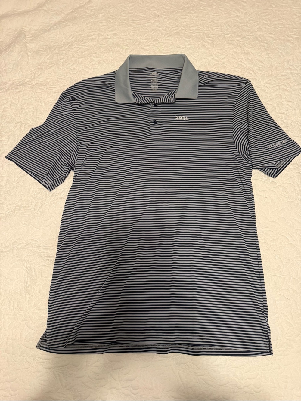 AFTCO Navy & Light Blue Striped Performance Polo